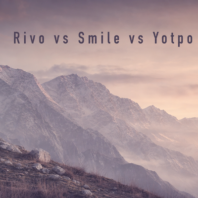 Minimalist landscape with article title "Rivo vs Smile vs Yotpo: The Three-Way Shopify Loyalty Comparison" displayed across t