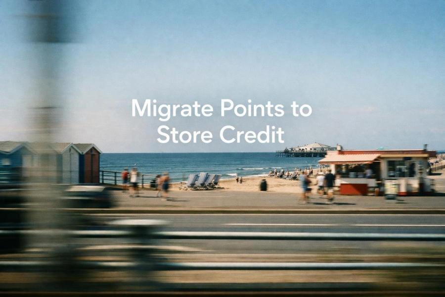 White text reading “Migrate Points to Store Credit” over a soft gradient background.