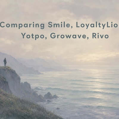 Minimalist landscape with the article title "The Big Five: Comparing Smile, LoyaltyLion, Yotpo, Growave and Rivo for Shopify"