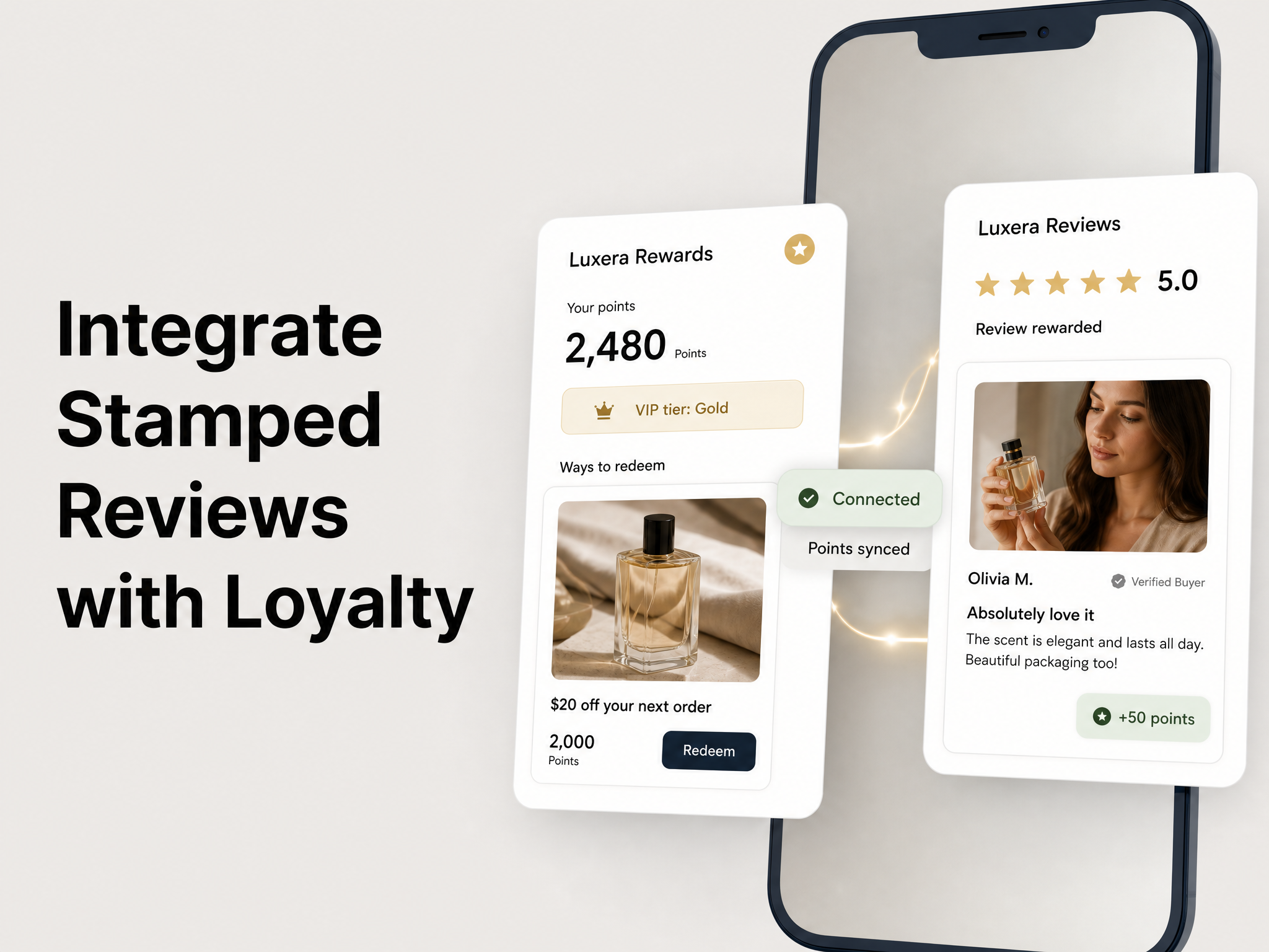 Integrate Stamped Reviews with Mage Loyalty: hero showing loyalty data syncing with Stamped Reviews