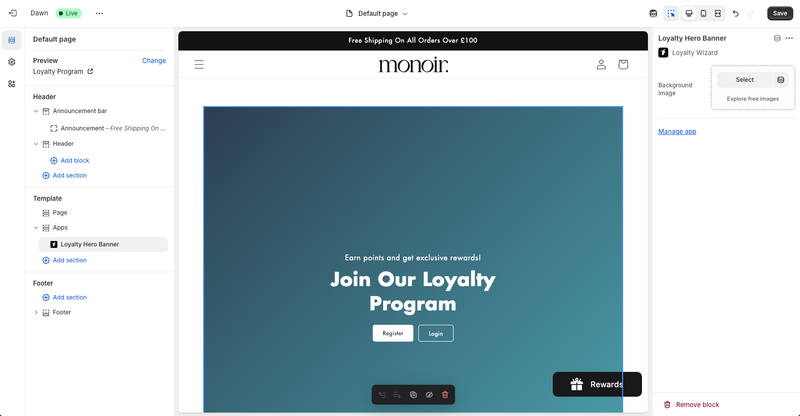 Setting up your Loyalty Program with the Dawn Theme in Shopify - Adding Hero Block