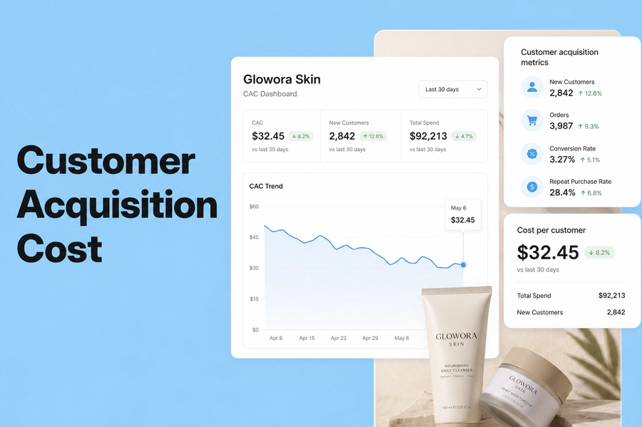 Customer Acquisition Cost (CAC): Formula, Guide & Examples: a minimalist cinematic landscape with the title in the sky