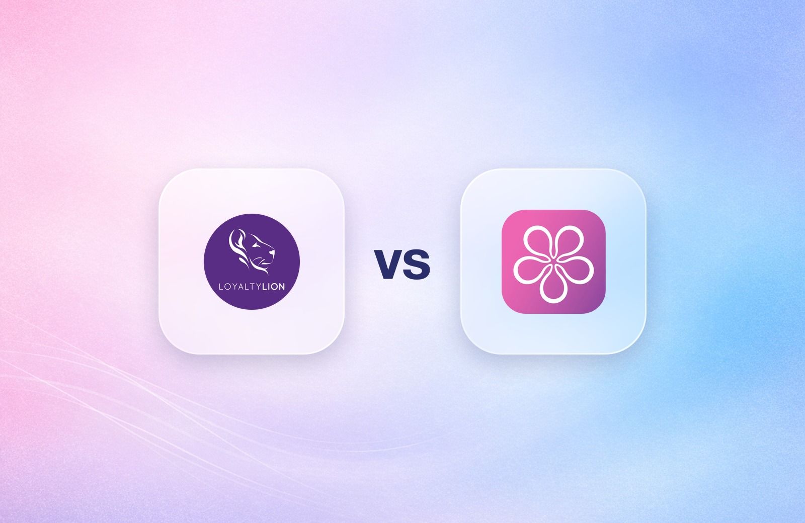 LoyaltyLion and BON Loyalty logos on frosted glass tiles comparing the Shopify loyalty apps