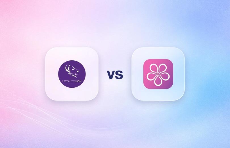 LoyaltyLion and BON Loyalty logos on frosted glass tiles comparing the Shopify loyalty apps