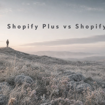 Shopify Plus vs Shopify: Features, Pricing & When to Upgrade: a minimalist cinematic landscape with the title in the sky
