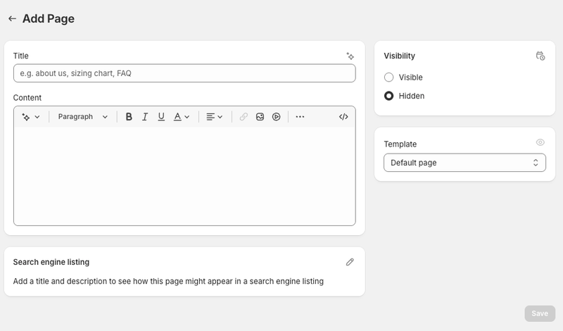 How to Add Pages to Your Shopify Store & Navigation Menu - Page interface