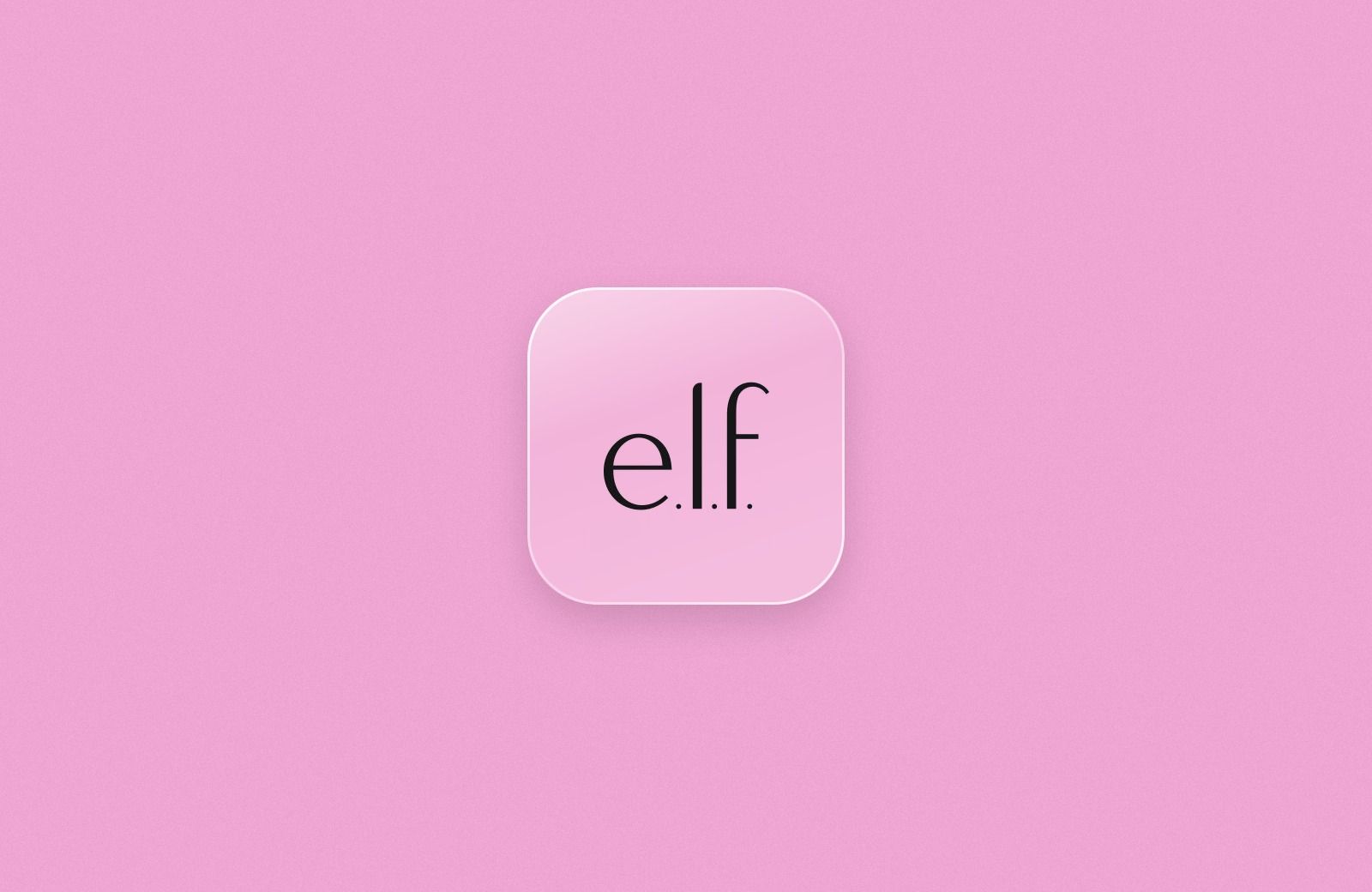 e.l.f. logo on a frosted glass tile over a soft pink background