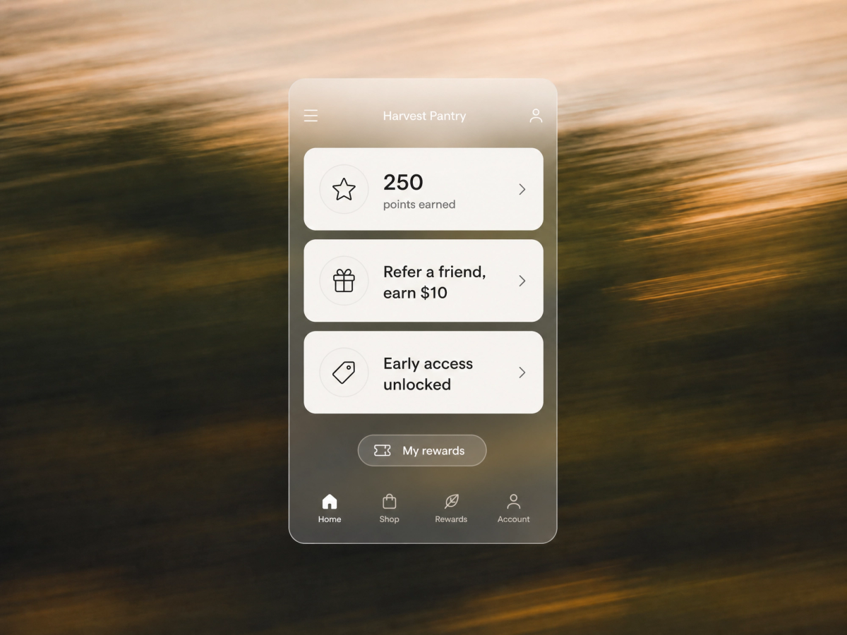 Minimalist landscape with "How to Set Up Your Loyalty Program for Shopify POS" text overlaid in sky, illustrating omnichannel