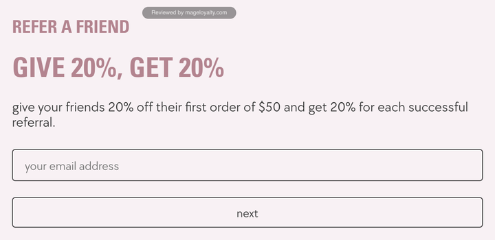 Kylie Cosmetics Rewards Refer a Friend: give 20%, get 20%, with an email field to send an invite