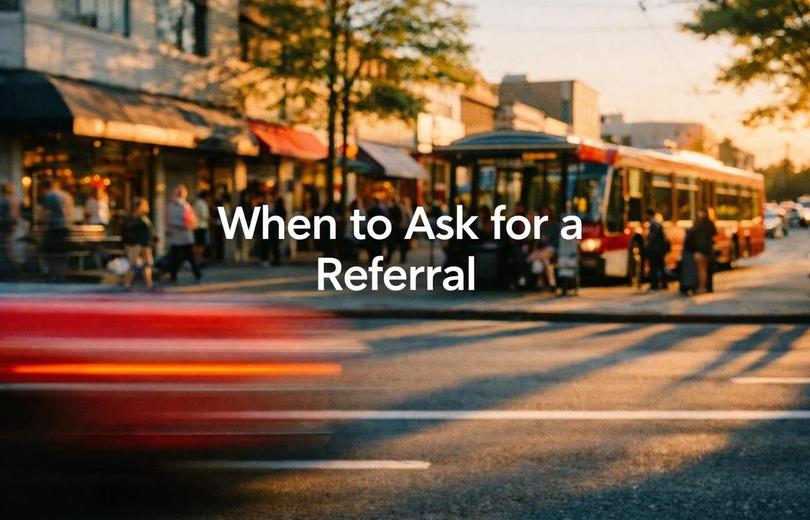 White text reading “When to Ask for a Referral” over a soft gradient background.