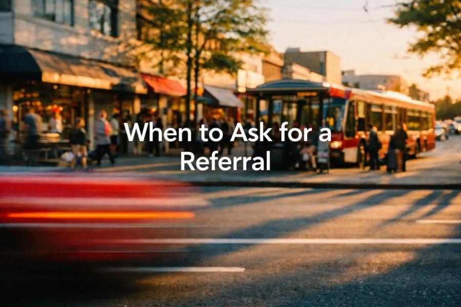White text reading “When to Ask for a Referral” over a soft gradient background.
