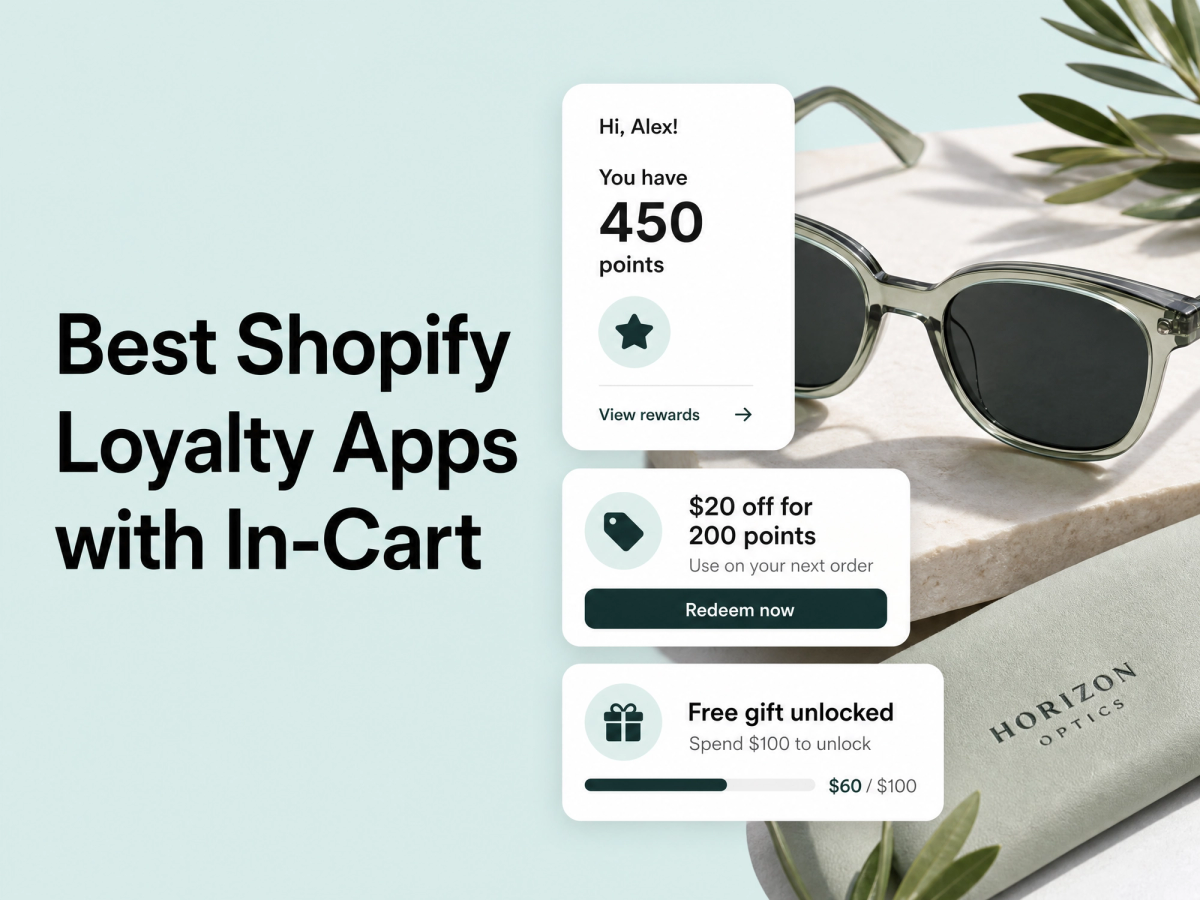 Minimalist landscape with "Best Shopify Loyalty Apps with In-Cart Points Redemption" text displayed across the sky, hero imag