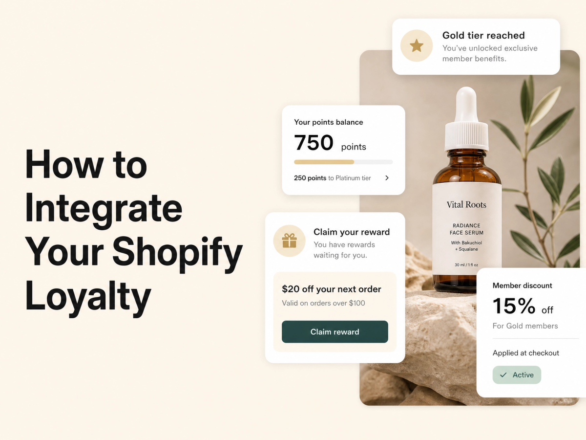 Minimalist landscape with "How to Integrate Your Shopify Loyalty Program with Klaviyo" text overlaid in sky, illustrating a s