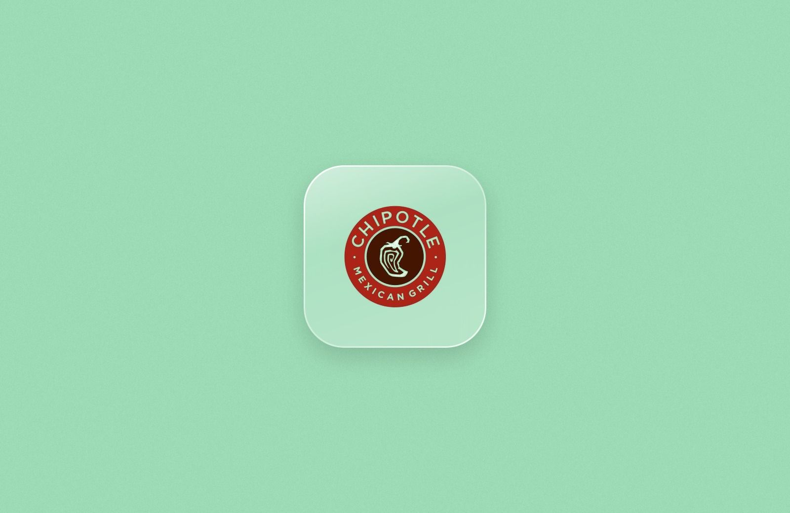 Chipotle logo on a frosted glass tile over a mint green background