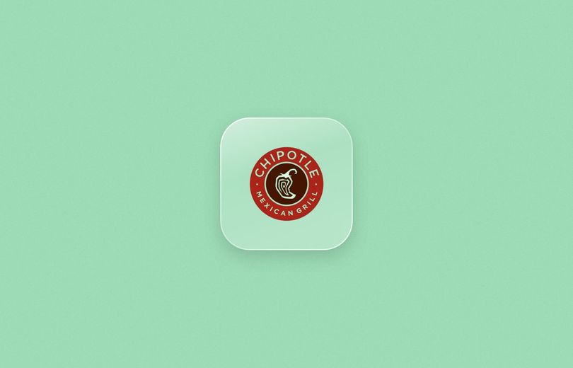 Chipotle logo on a frosted glass tile over a mint green background