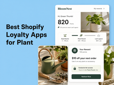 Minimalist landscape with "Best Shopify Loyalty Apps for Plant and Garden Brands" text overlaid in the sky, illustrating a ro