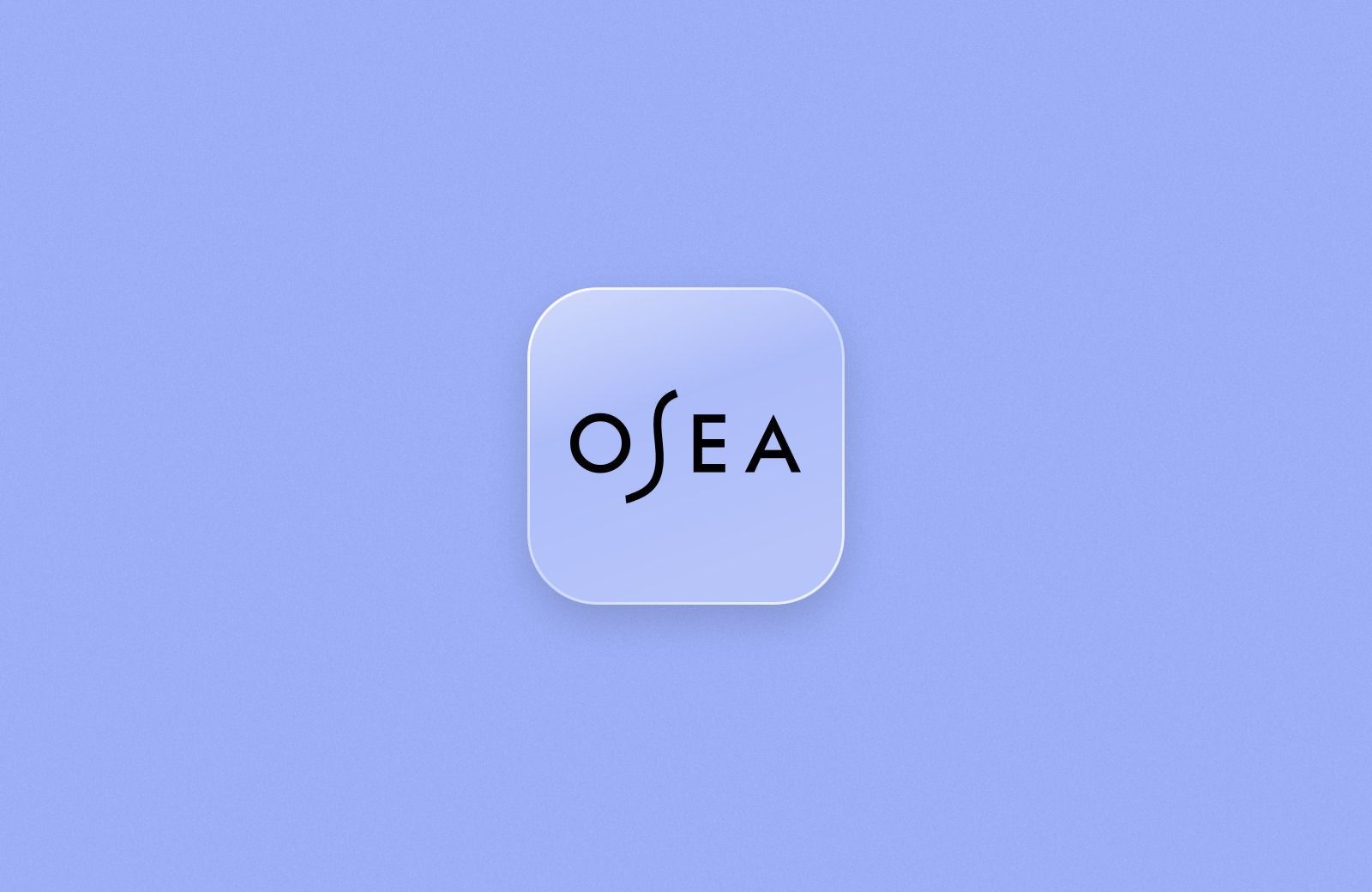 OSEA logo on a frosted glass tile over a periwinkle blue background
