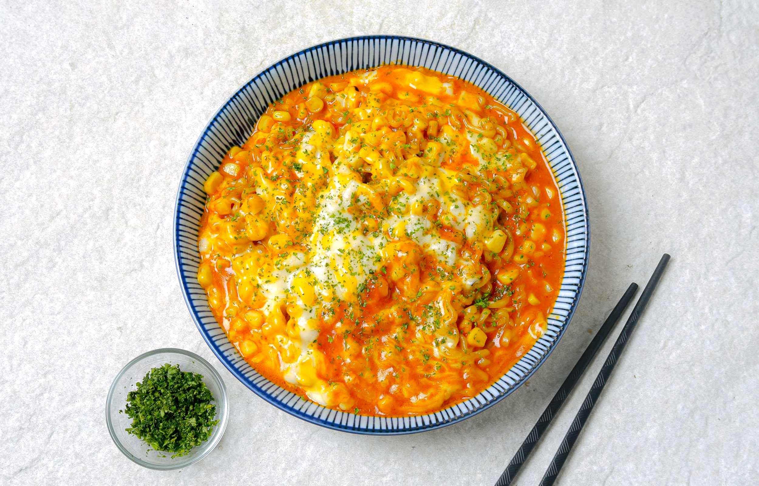 samyang corn noodles with extra cheese, sauce and furikake 🥵 : r