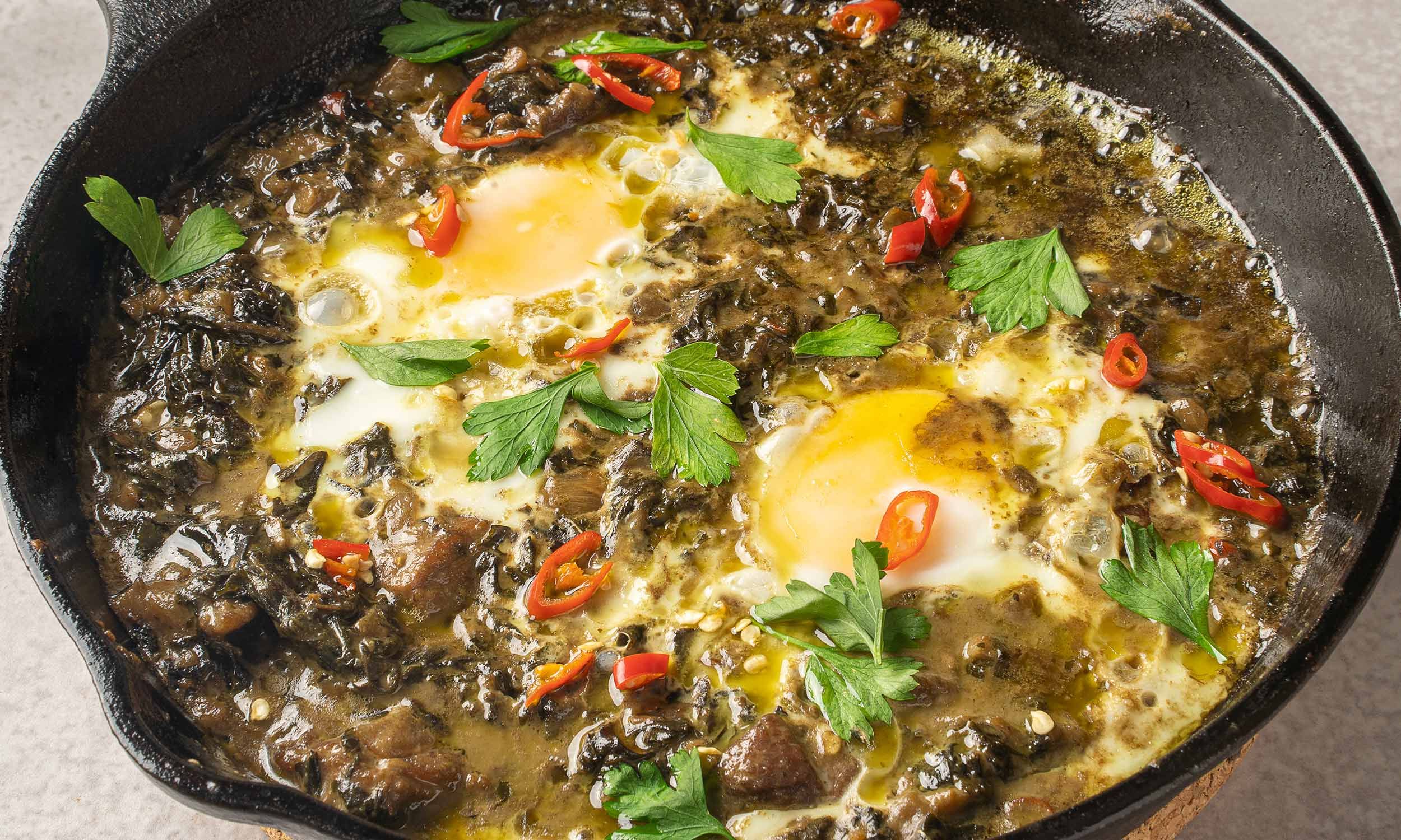 Laing (Taro Leaves in Coconut Milk) with Eggs, Shakshouka-Style Recipe ...