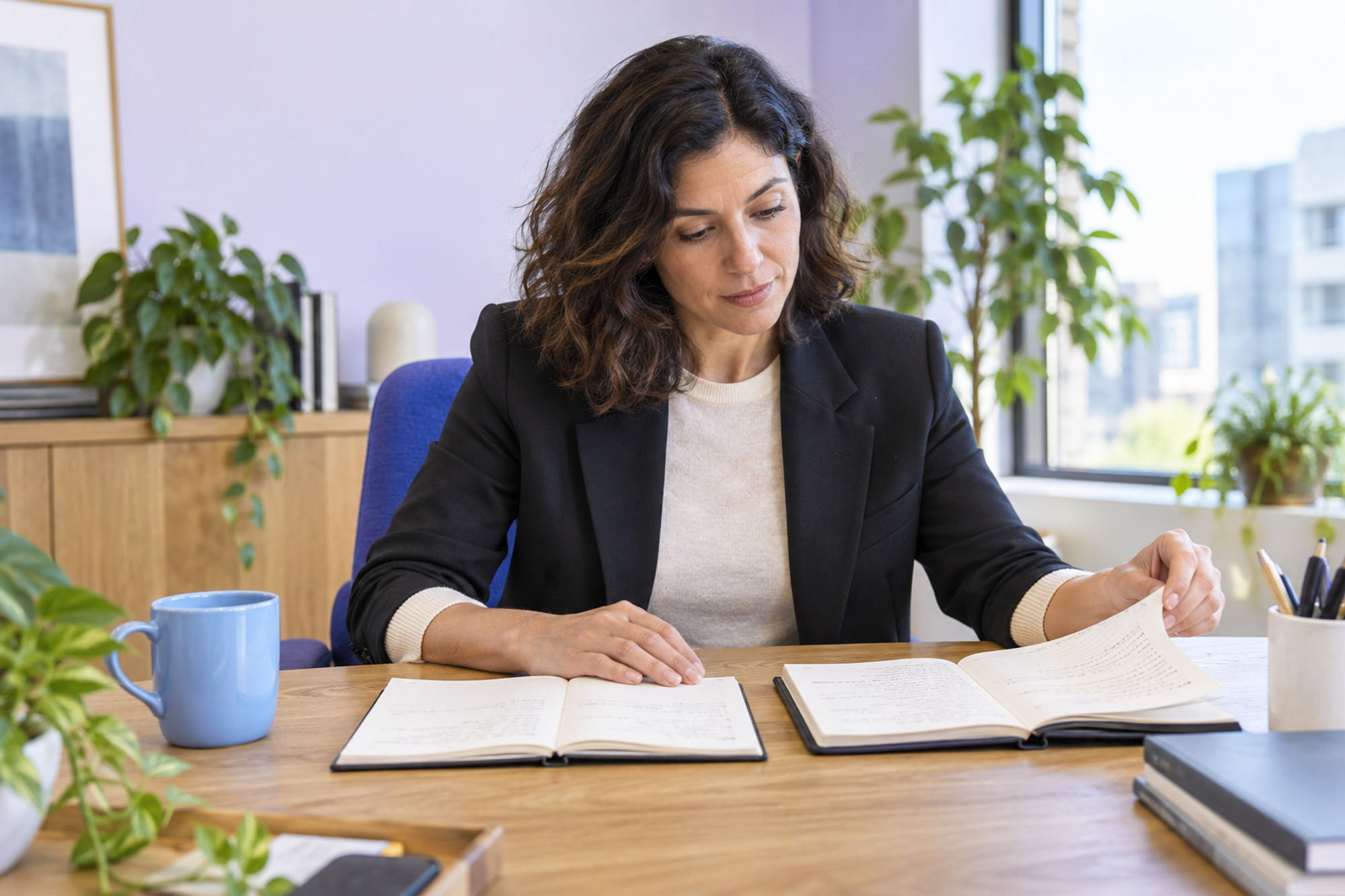 A manager reviews contribution notes before making a project assignment.