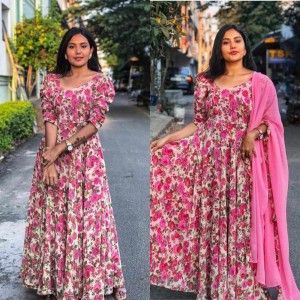 PARTY WEAR FLORAL GOWN DUPATTA SET