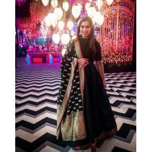 BLACK COLOR WEDDING GOWN WITH HEAVY BANARASI DUPATTA