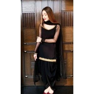 BLACK SILK PUNJABI PATIALA SALWAR KAMEEZ