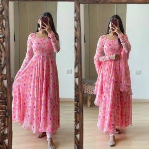 BABY PINK FLORAL ANARKALI GOWN DUPATTA SET