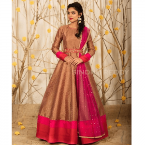 GOLDEN AND PINK DASHING WEDDING GOWN WITH DUPATTA