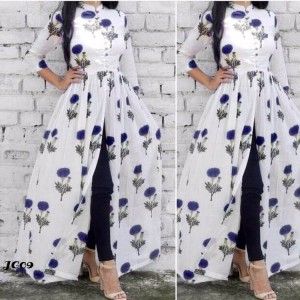 BLUE FLOWER BLOCK PRINT MIDDLE SLIT KURTI