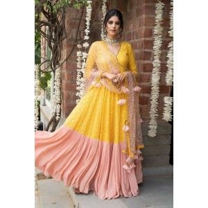 HALDI SPECIAL CHANDERI ANGRAKHA WITH DUPATTA