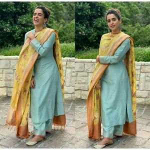 SKY COLOR SILK FABRIC SPRING SPECIAL STITCHED PUNJABI SUIT