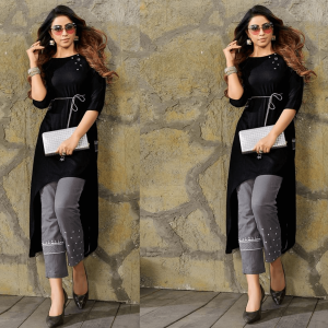 ASYMMETRIC KURTI IN BLACK COLOR IN REYON FABRIC