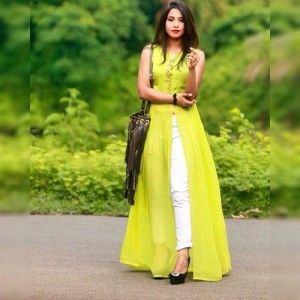 PARROT GREEN FULL STITCHED MIDDLE SLIT KURTI