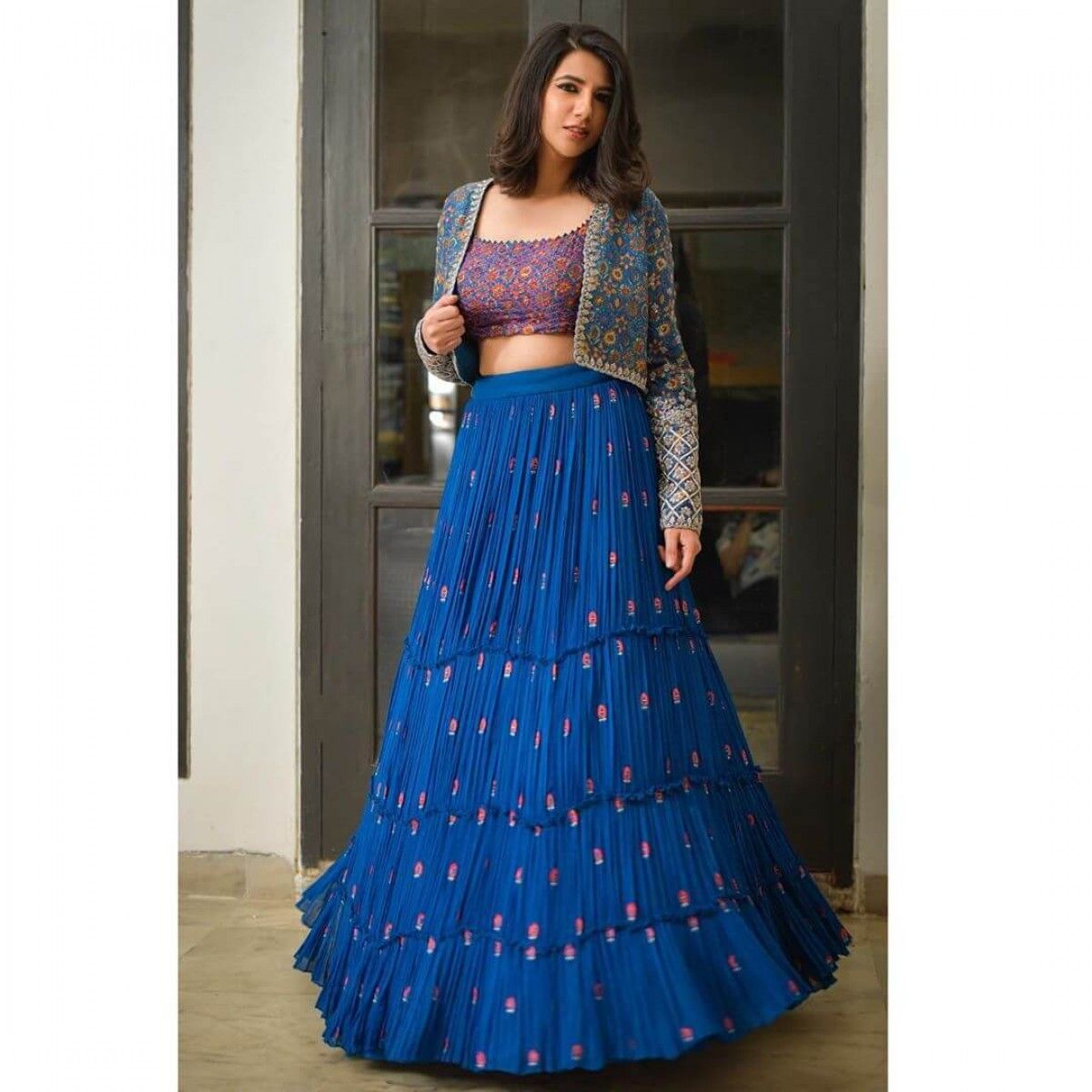 JACKET LEHENGA FOR SANGEET SANDHYA IN ROYAL BLUE COLOR