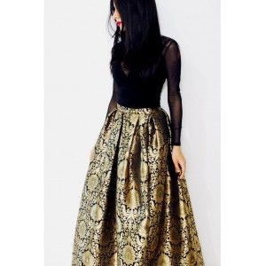 BLACK AND GOLDEN JACQUARD SILK CROPTOP