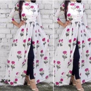 MAJENTA FLOWER BLOCK PRINT MIDDLE SLIT KURTI