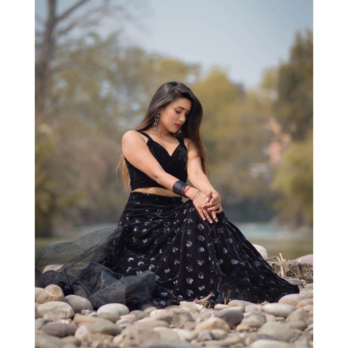 EVENING RECEPTION PARTY SPECIAL BLACK COLOR VELVET LEHENGA CHOLI