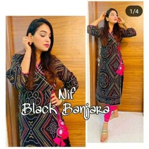 BLACK COLOR BANJARA STYLE RAYON KURTI PANT