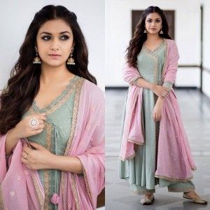 KEERTHI SURESH ANGRAKHA PATTERN GREY COLOR STITCHED SALWAR SUIT