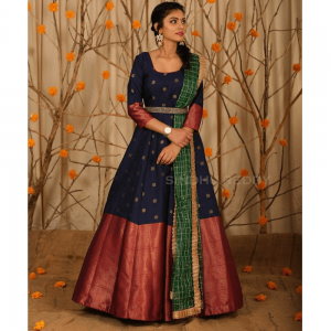 ROYAL BLUE BUTTI STYLISH WEDDING GOWN AND DUPATTA