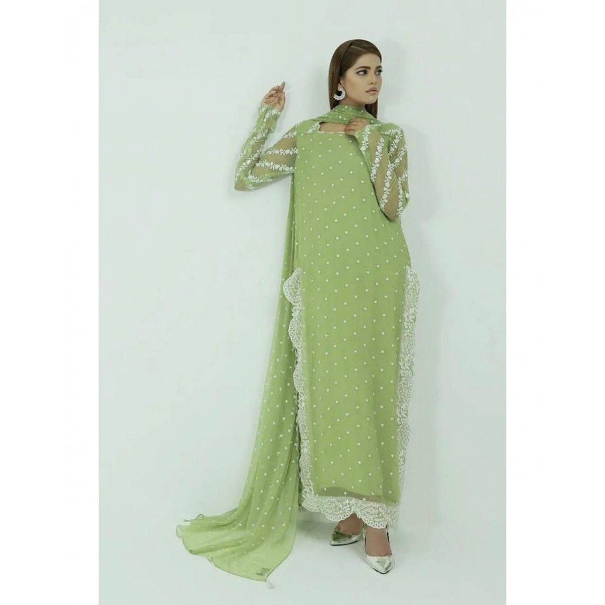 PISTA COLOR DESIGNER LONG KURTA PANT SET