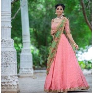 PASTEL PEACH COLOR SOUTH INDIAN STYLE HALF SAREE