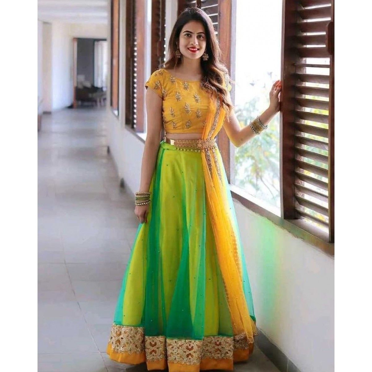 SOUTH INDIAN STYLE MORPINCHH HUES FULL STITCHED LEHENGA CHOLI