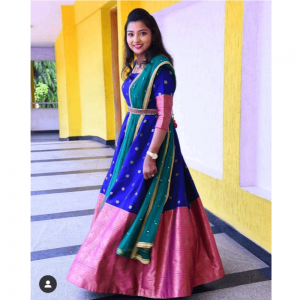 PINK AND BLUE BUTTI SOUTH INDIAN FASHION GOWN