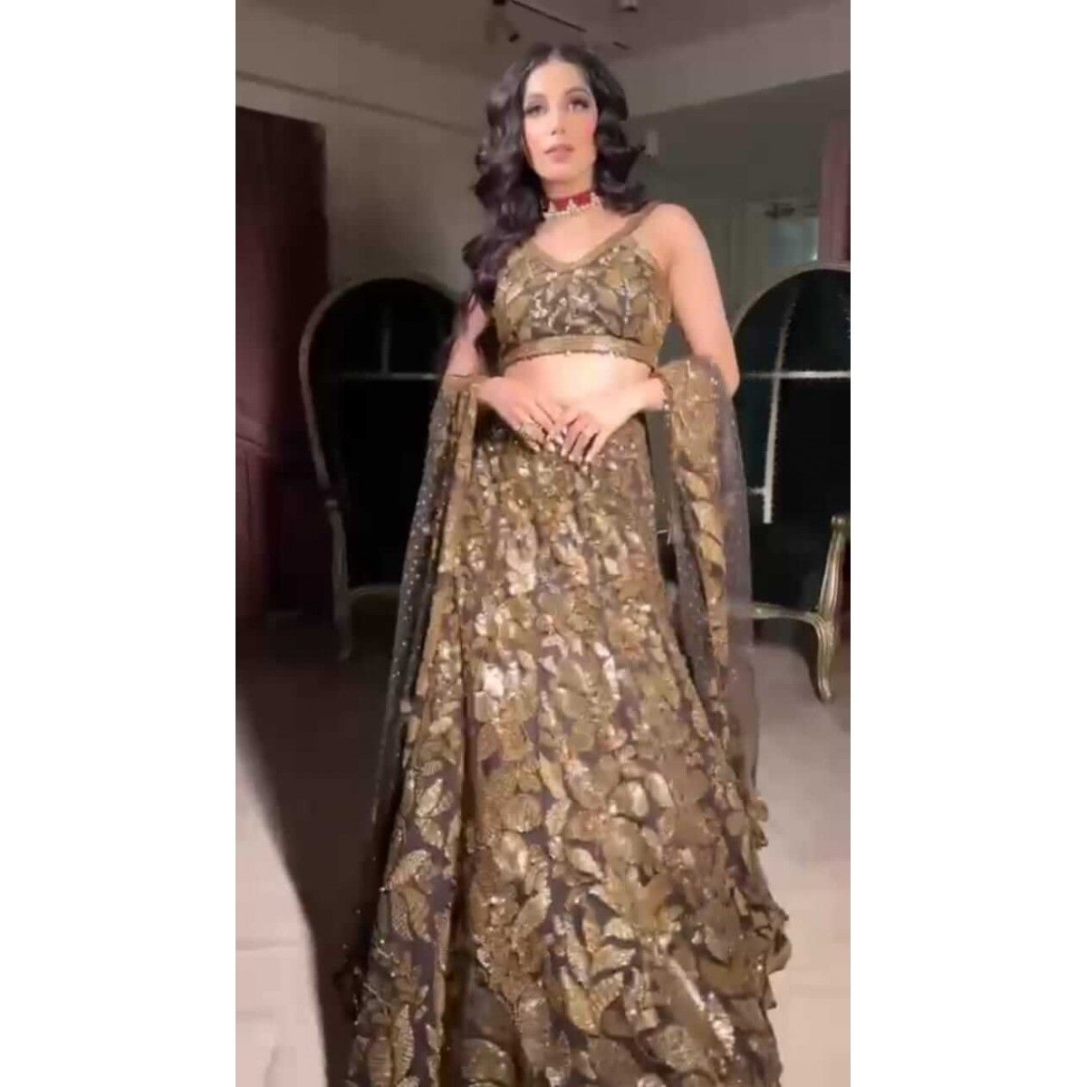 GOLDEN SEQUENCE WORK DESIGNER LEHENGA CHOLI