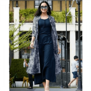 TRENDY SHRUG WITH BLUE STICH GOWN