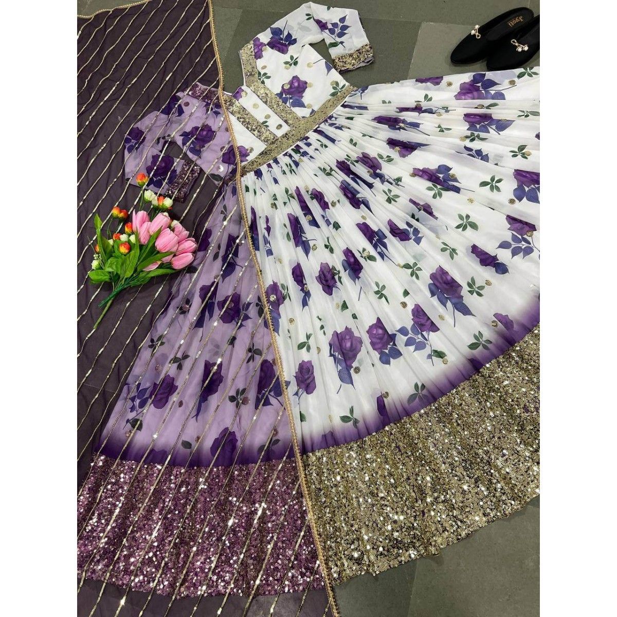 FLORAL PRINT DESIGNER ANARKALI GOWN WITH DUPATTA