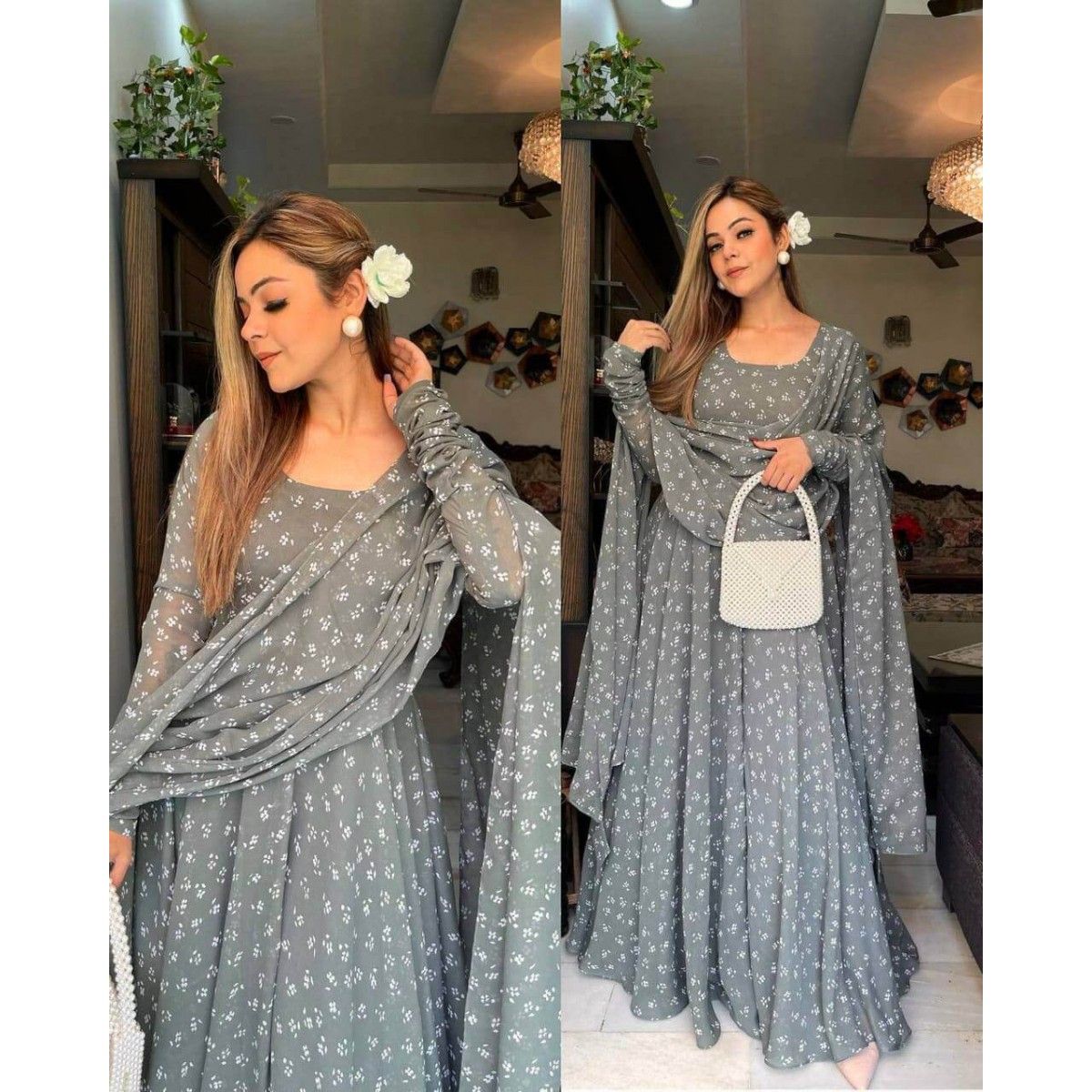 GREY COLOR DESIGNER GOWN