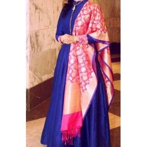 BLUE COLOR LONG GOWN WITH HEAVY BANARASI DUPATTA